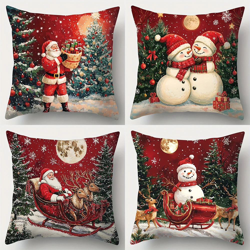Décoration de noël et du nouvel an, taie d'oreiller, père noël, bonhomme de neige, pour salon, canapé, décoration de la maison