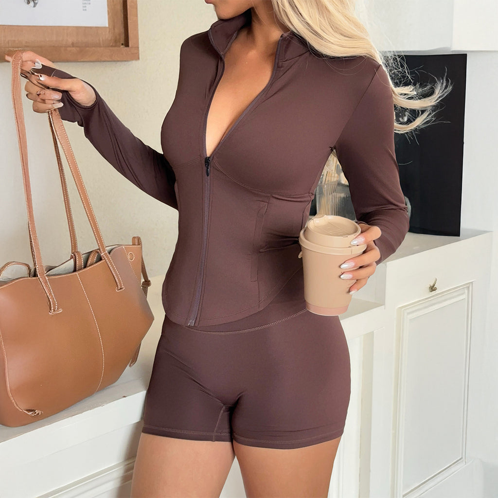 Ensemble de sport : veste manches longues + short pour yoga