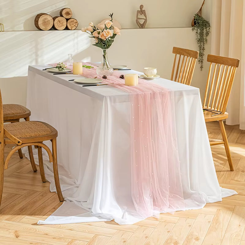 Chemin de Table en gaze rose