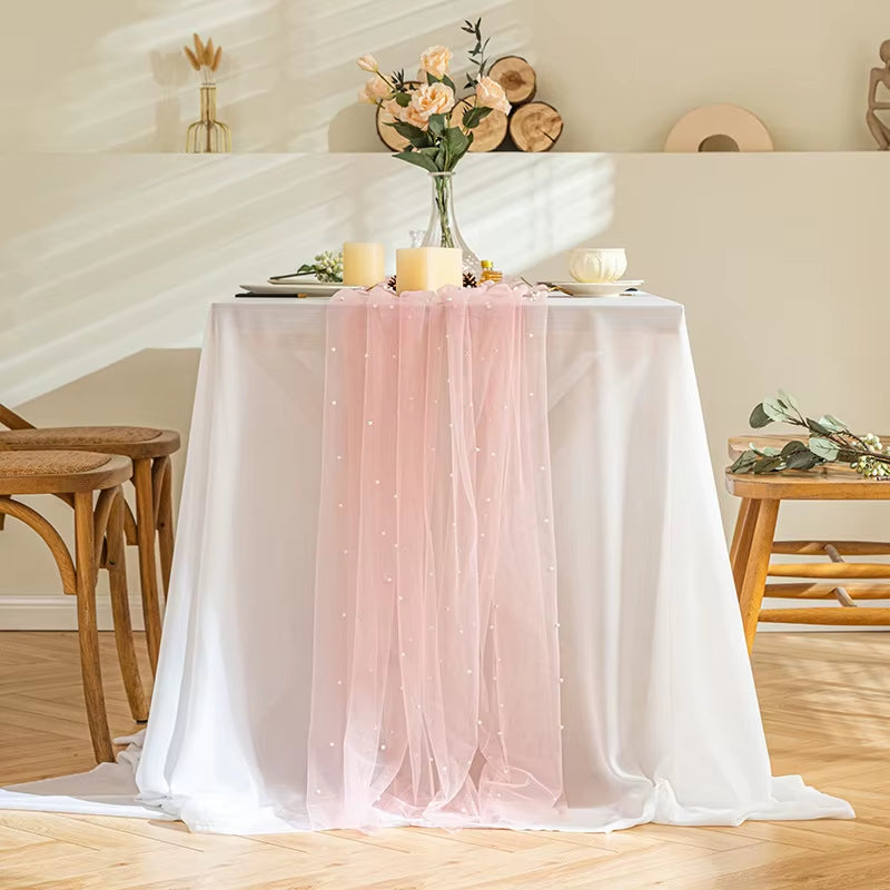 Chemin de Table en gaze rose